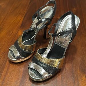 Michael Kors Collection Rosanna Leather Black Gold Heels Women’s US 10